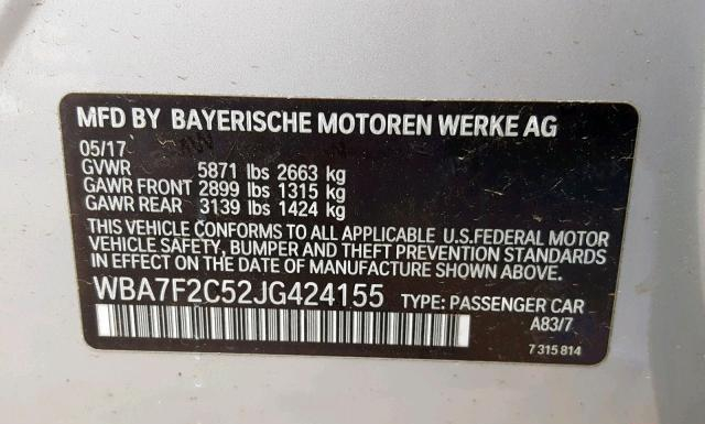 Photo 9 VIN: WBA7F2C52JG424155 - BMW 750I 