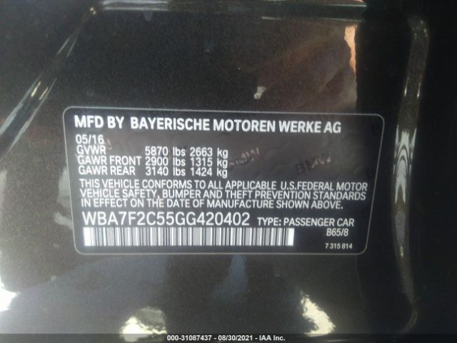 Photo 8 VIN: WBA7F2C55GG420402 - BMW 7 