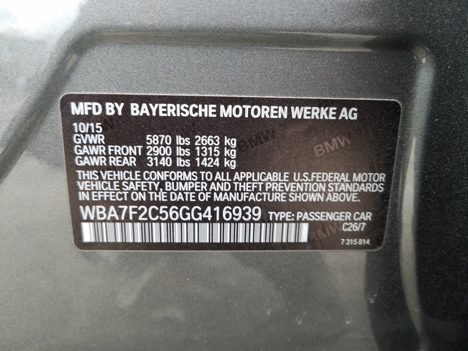 Photo 9 VIN: WBA7F2C56GG416939 - BMW 750 XI 