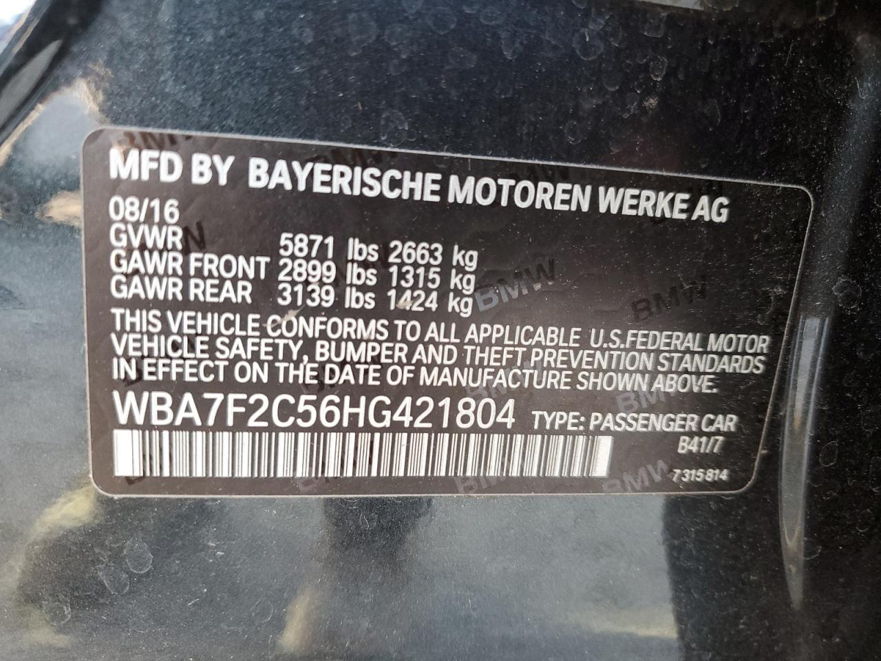 Photo 11 VIN: WBA7F2C56HG421804 - BMW 7ER 