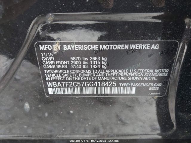 Photo 8 VIN: WBA7F2C57GG418425 - BMW 750I 