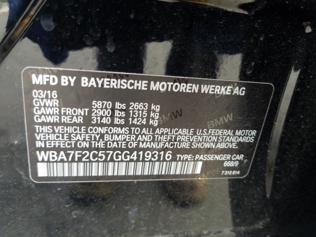 Photo 9 VIN: WBA7F2C57GG419316 - BMW 750 XI 