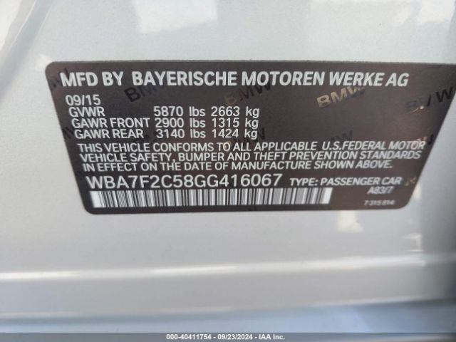 Photo 8 VIN: WBA7F2C58GG416067 - BMW 750I 