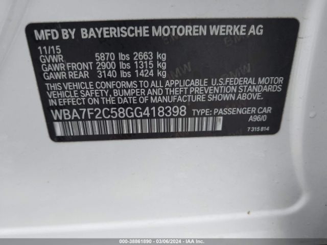 Photo 8 VIN: WBA7F2C58GG418398 - BMW 750I 