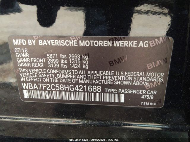 Photo 8 VIN: WBA7F2C58HG421688 - BMW 750XI 