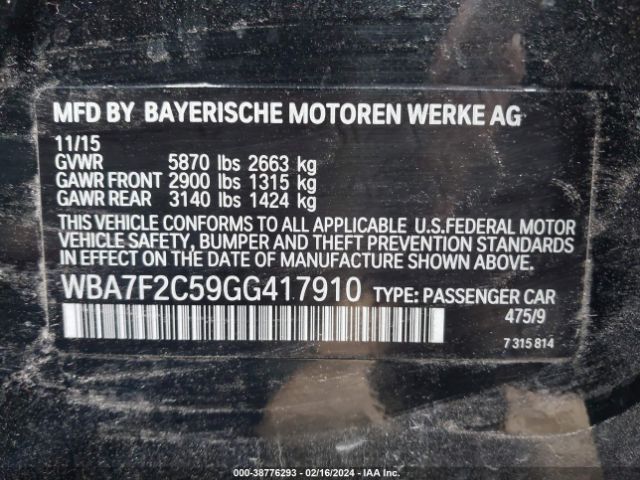 Photo 8 VIN: WBA7F2C59GG417910 - BMW 750I 