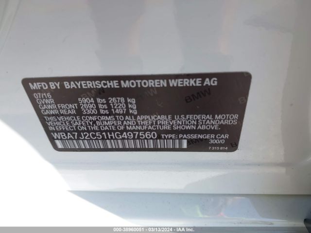 Photo 8 VIN: WBA7J2C51HG497560 - BMW 740E 