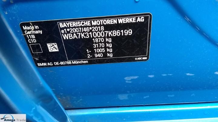 Photo 14 VIN: WBA7K310007K86199 - BMW 118I 