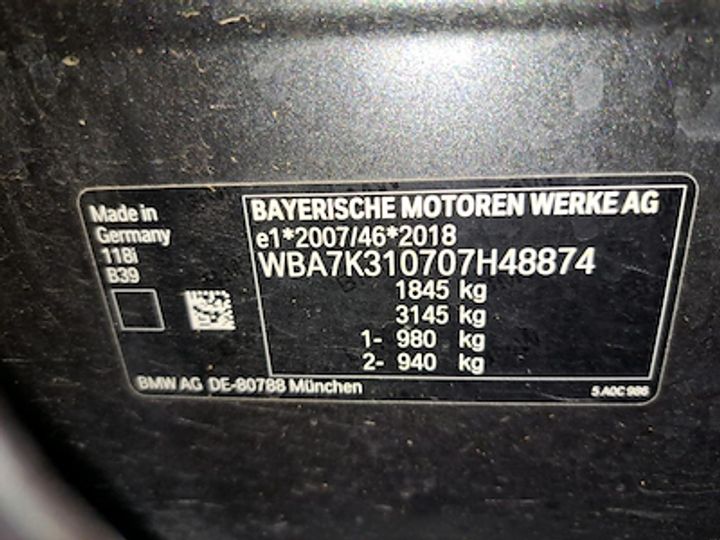 Photo 10 VIN: WBA7K310707H48874 - BMW 1 SERIES HATCH 