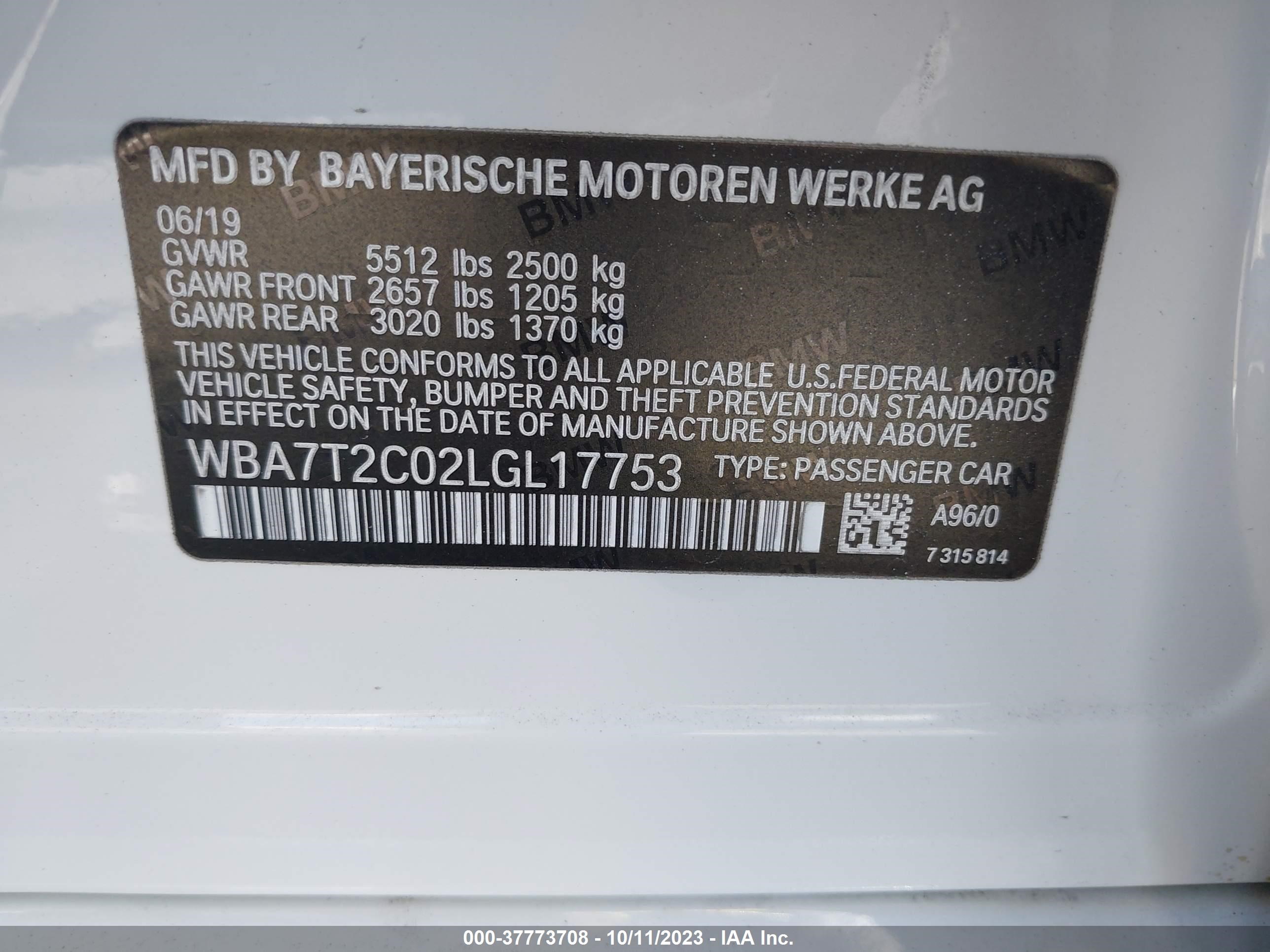 Photo 8 VIN: WBA7T2C02LGL17753 - BMW 7ER 