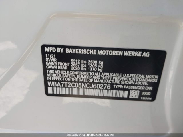 Photo 8 VIN: WBA7T2C05NCJ60276 - BMW 740LI 