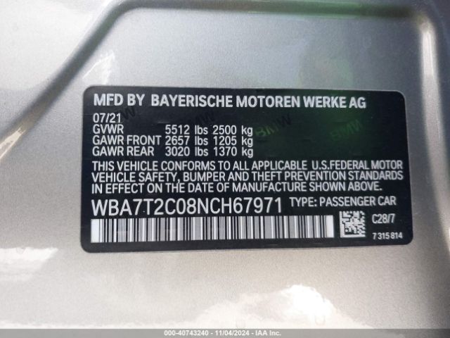 Photo 8 VIN: WBA7T2C08NCH67971 - BMW 740LI 