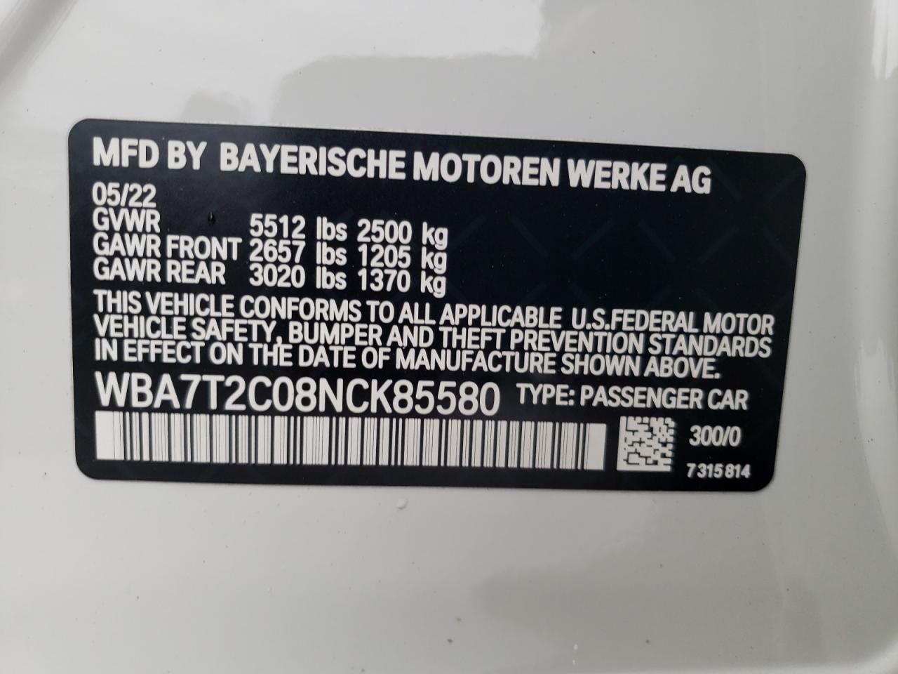 Photo 11 VIN: WBA7T2C08NCK85580 - BMW 7ER 