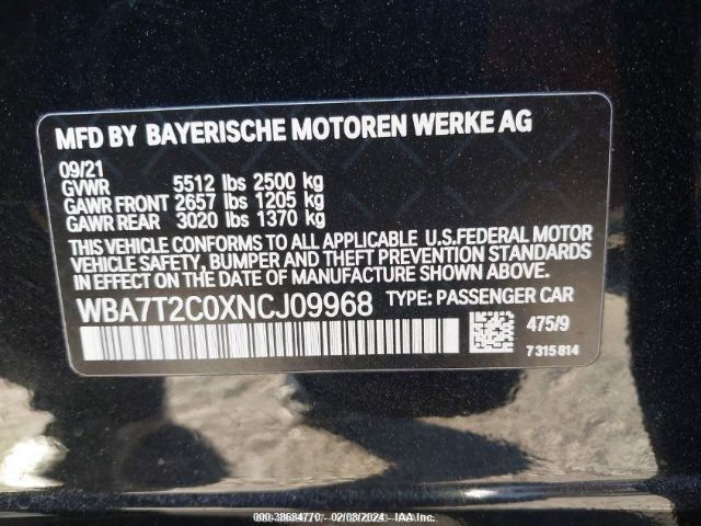 Photo 8 VIN: WBA7T2C0XNCJ09968 - BMW 7 SERIES 