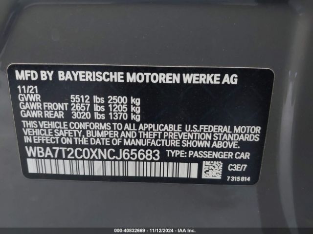 Photo 8 VIN: WBA7T2C0XNCJ65683 - BMW 740LI 