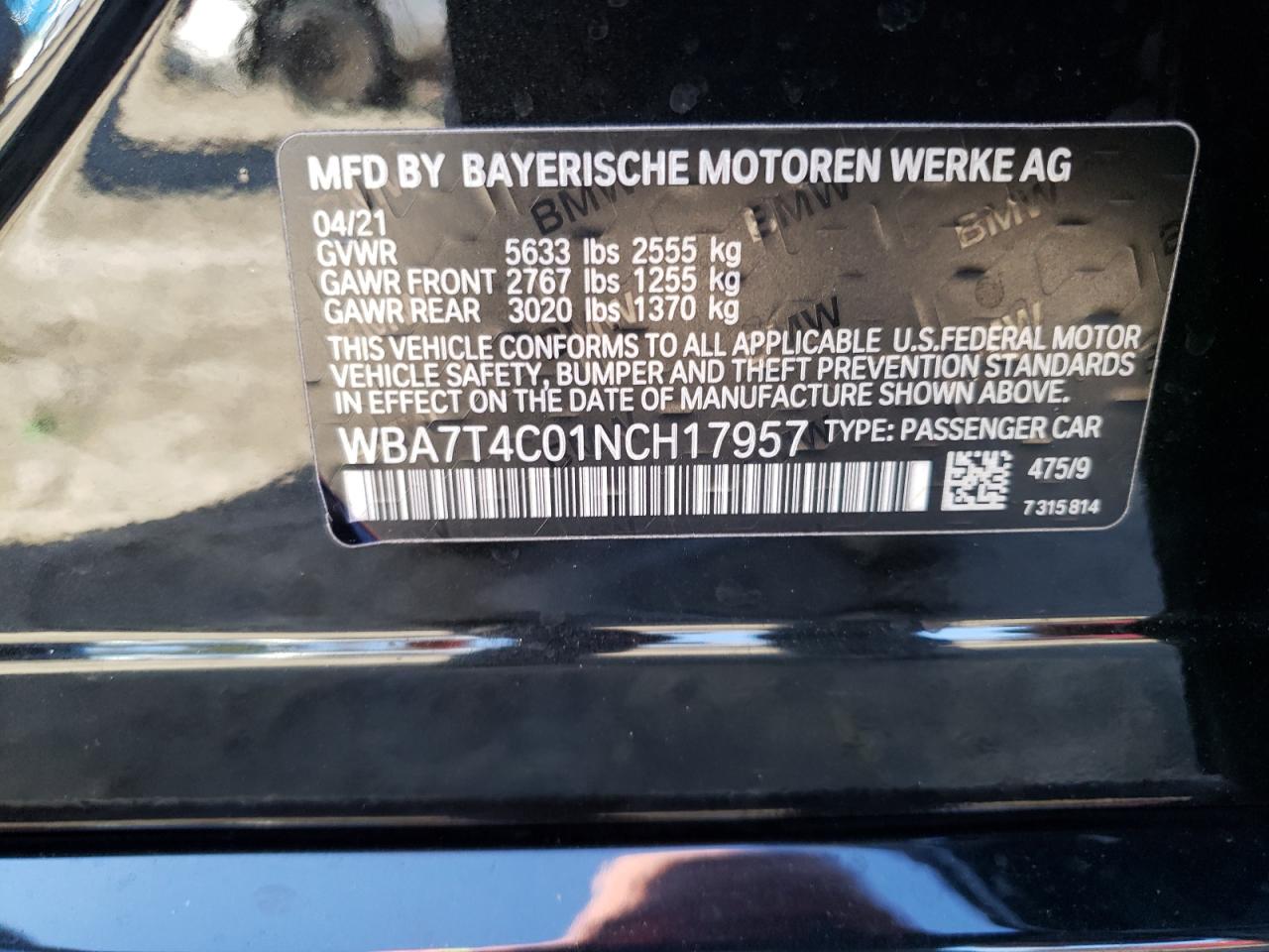 Photo 11 VIN: WBA7T4C01NCH17957 - BMW 7ER 