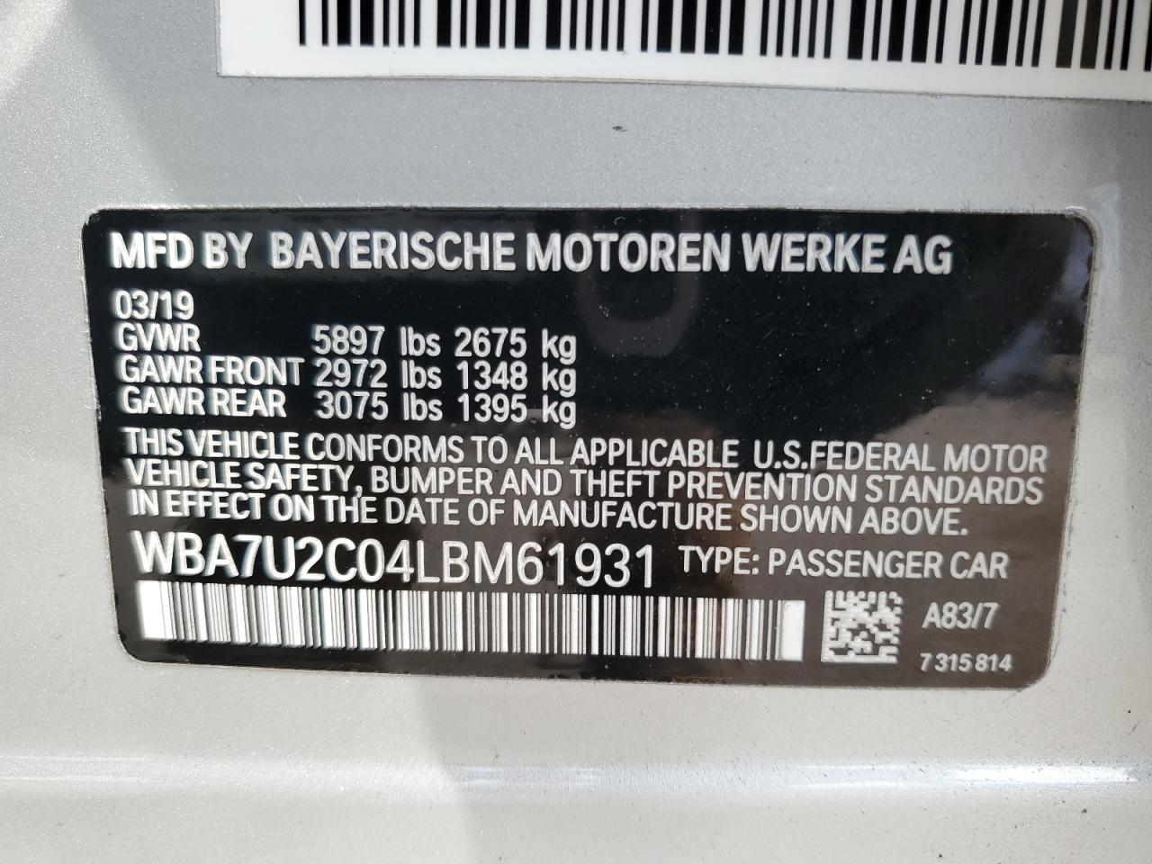 Photo 11 VIN: WBA7U2C04LBM61931 - BMW 7ER 