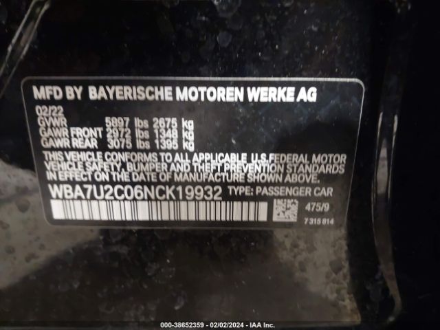 Photo 8 VIN: WBA7U2C06NCK19932 - BMW 750I 