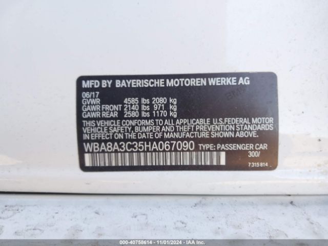 Photo 8 VIN: WBA8A3C35HA067090 - BMW 320I 