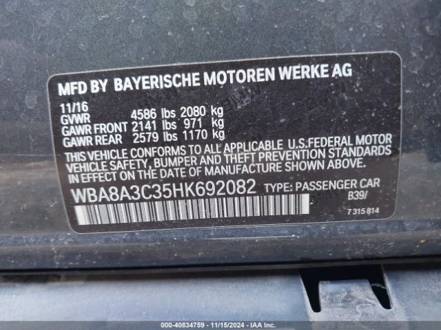 Photo 8 VIN: WBA8A3C35HK692082 - BMW 320I 