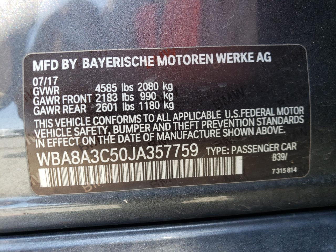 Photo 11 VIN: WBA8A3C50JA357759 - BMW 3ER 