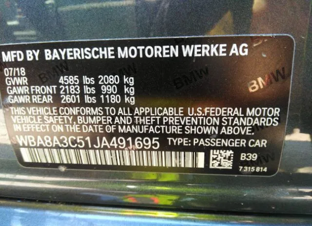 Photo 8 VIN: WBA8A3C51JA491695 - BMW 3 SERIES 