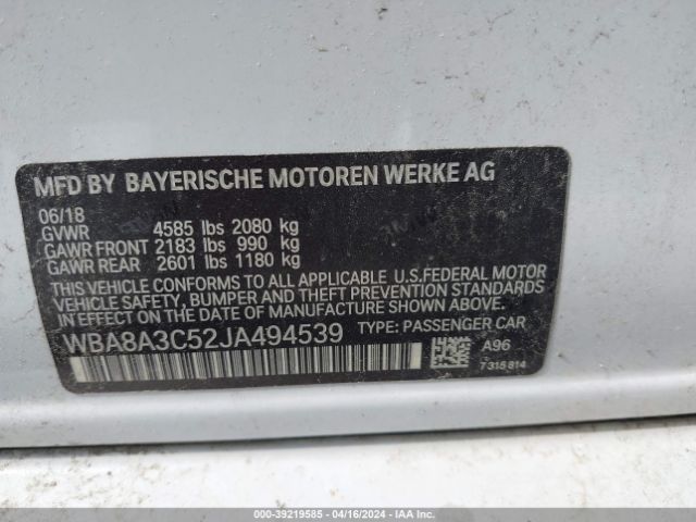 Photo 8 VIN: WBA8A3C52JA494539 - BMW 320I 