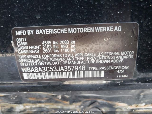 Photo 8 VIN: WBA8A3C53JA357948 - BMW 320I 