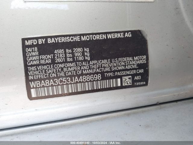 Photo 8 VIN: WBA8A3C53JA488698 - BMW 320I 