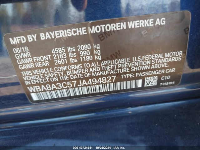 Photo 8 VIN: WBA8A3C57JA494827 - BMW 320I 