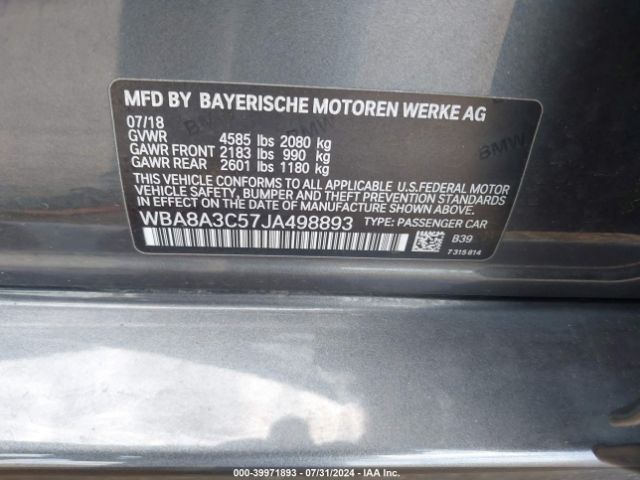 Photo 8 VIN: WBA8A3C57JA498893 - BMW 320I 