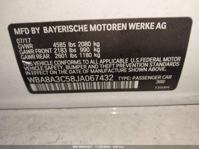 Photo 8 VIN: WBA8A3C58JA067432 - BMW 320I 