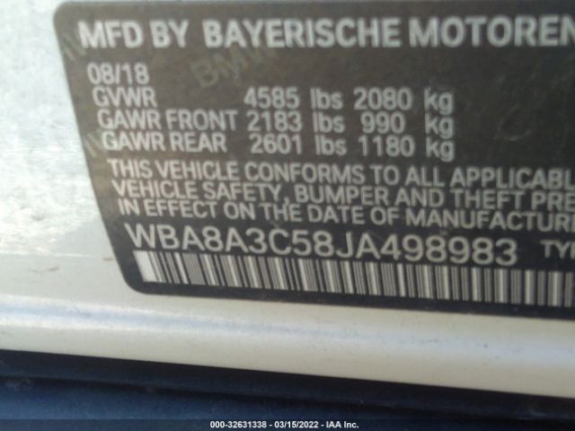 Photo 8 VIN: WBA8A3C58JA498983 - BMW 3 SERIES 