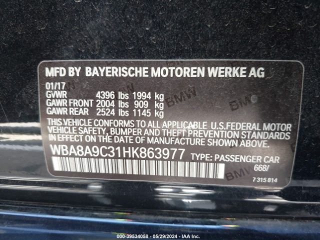 Photo 8 VIN: WBA8A9C31HK863977 - BMW 320I 