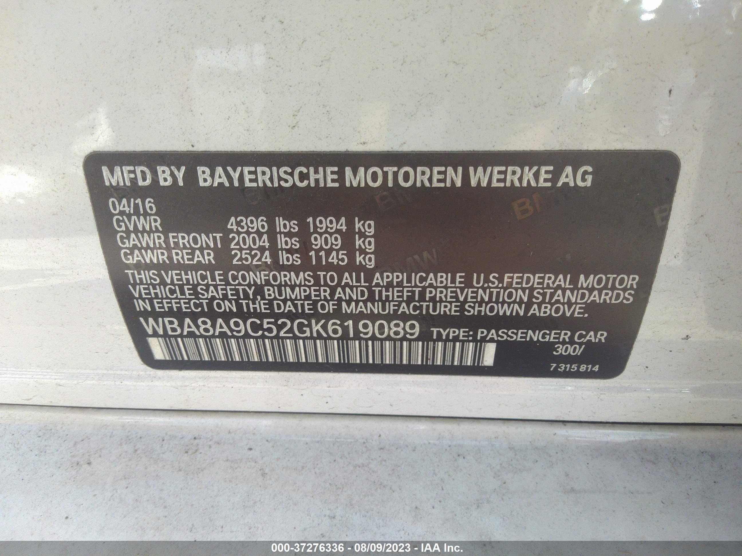 Photo 8 VIN: WBA8A9C52GK619089 - BMW 3ER 