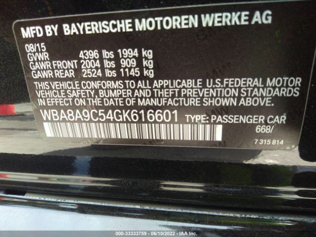 Photo 8 VIN: WBA8A9C54GK616601 - BMW 3 SERIES 