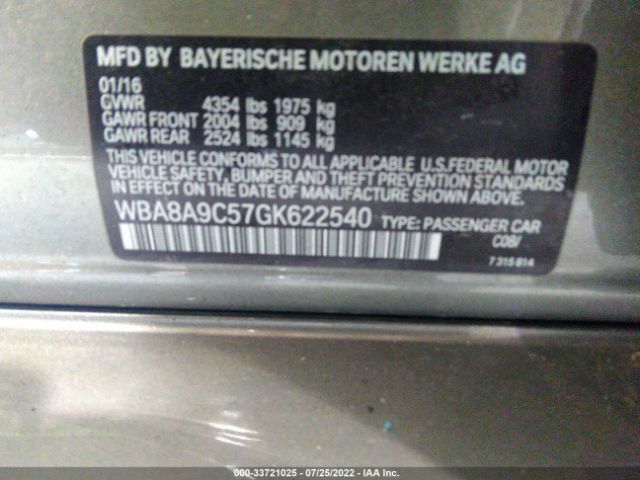 Photo 8 VIN: WBA8A9C57GK622540 - BMW 3 SERIES 