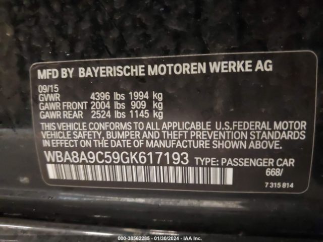 Photo 8 VIN: WBA8A9C59GK617193 - BMW 320I 