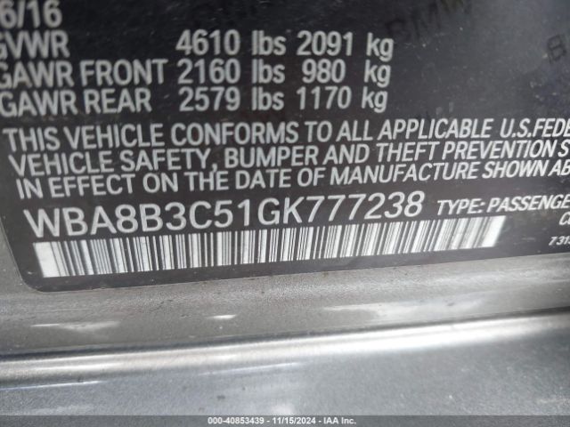 Photo 8 VIN: WBA8B3C51GK777238 - BMW 340I 