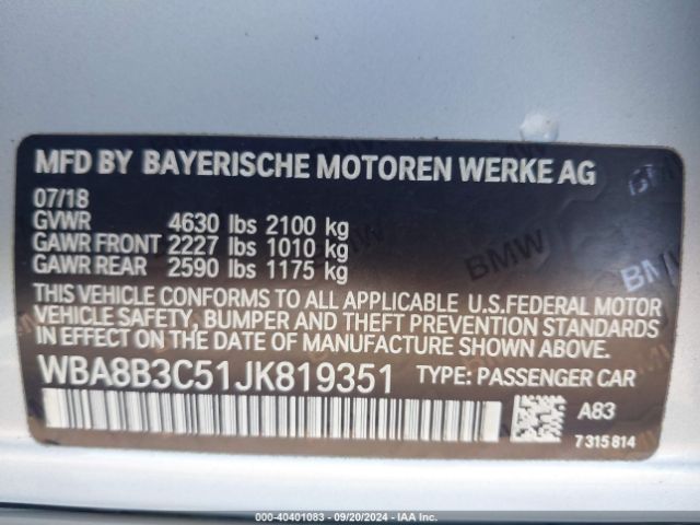 Photo 8 VIN: WBA8B3C51JK819351 - BMW 340I 