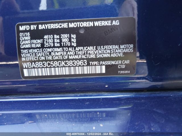 Photo 8 VIN: WBA8B3C58GK383963 - BMW 340I 