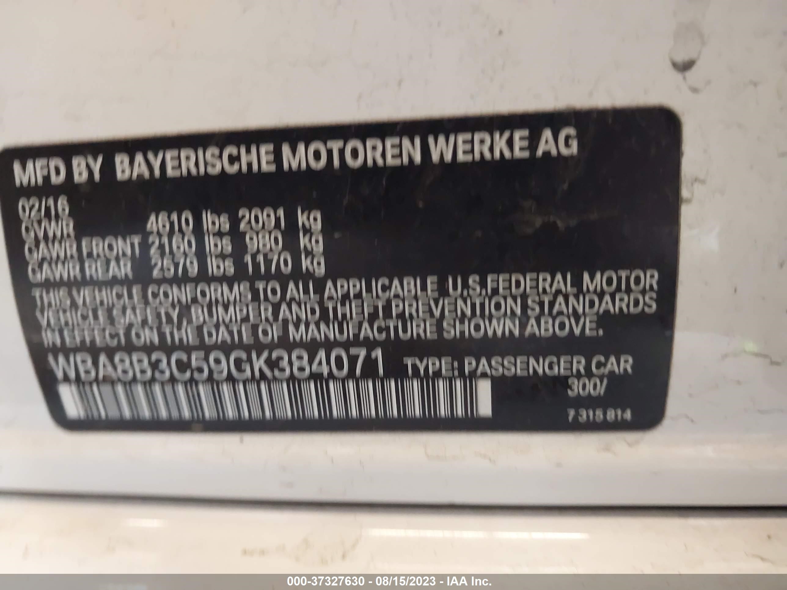 Photo 8 VIN: WBA8B3C59GK384071 - BMW 3ER 