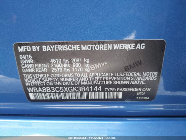 Photo 8 VIN: WBA8B3C5XGK384144 - BMW 340I 