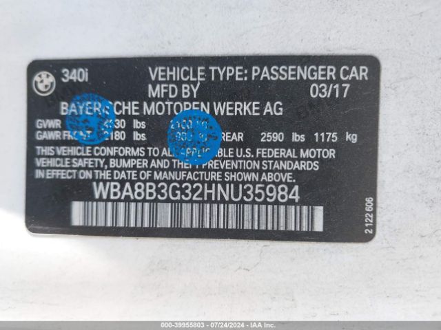 Photo 8 VIN: WBA8B3G32HNU35984 - BMW 340I 