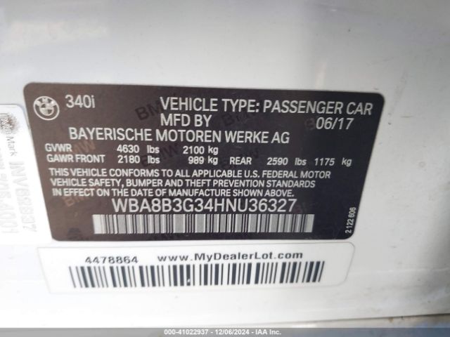 Photo 8 VIN: WBA8B3G34HNU36327 - BMW 340I 