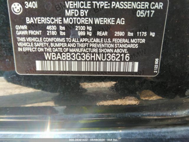 Photo 8 VIN: WBA8B3G36HNU36216 - BMW 340I 