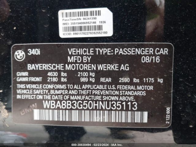 Photo 8 VIN: WBA8B3G50HNU35113 - BMW 340I 