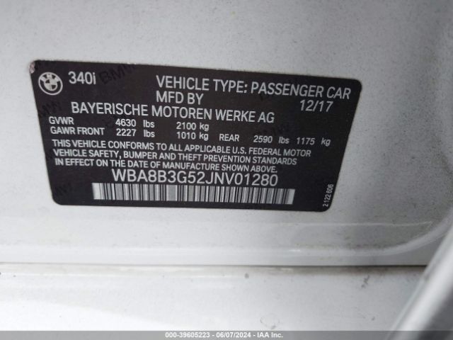 Photo 8 VIN: WBA8B3G52JNV01280 - BMW 340I 