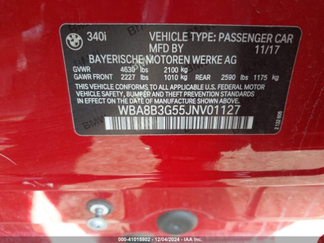 Photo 8 VIN: WBA8B3G55JNV01127 - BMW 340I 