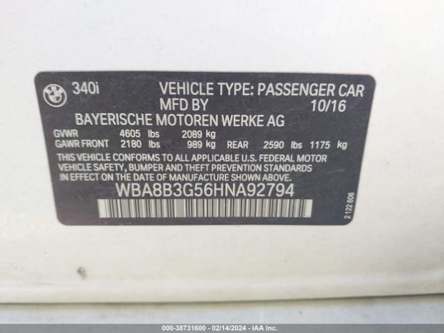 Photo 8 VIN: WBA8B3G56HNA92794 - BMW 340I 